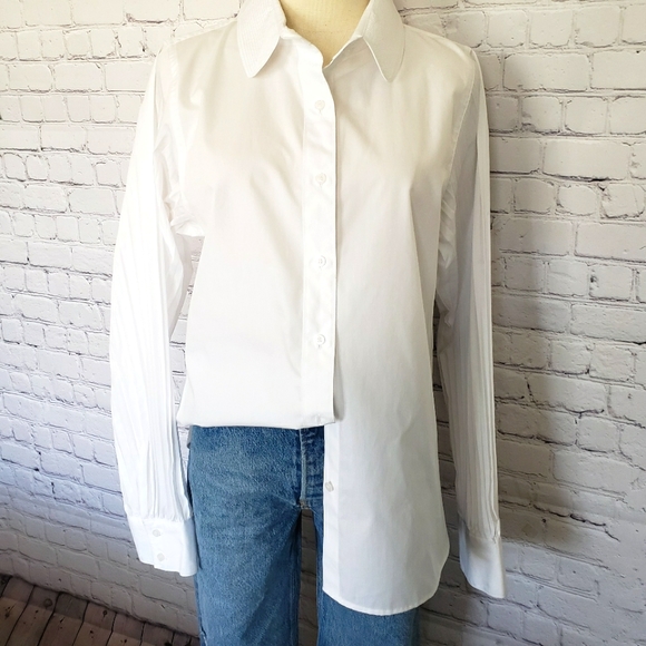 KARL LAGERFELD Long Pleated Sleeve Button Down White Shirt—NWT—M - Picture 2 of 14